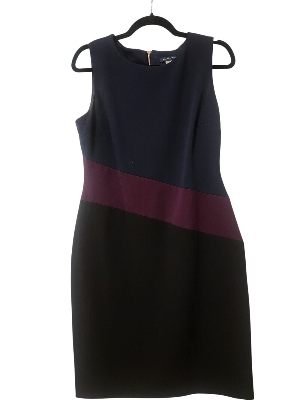 Tommy Hilfiger Black, Purple & Black Striped Colorblock Midi Dress Sz 10